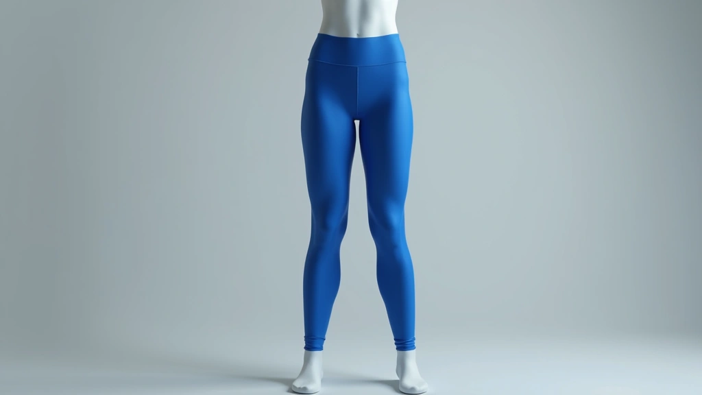 Professional product photograph of blue athletic pants displayed on athletic mannequin showing fit, drape, and design details from front angle in studio lighting
