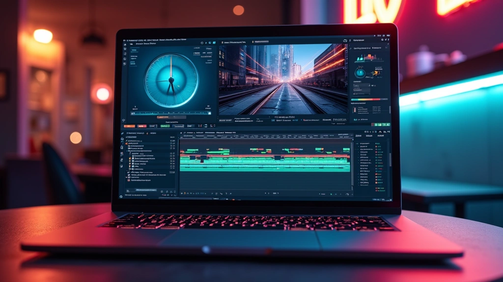High-performance laptop running complex video editing software with smooth interface responsiveness, showing powerful processing capability and thermal efficiency in action