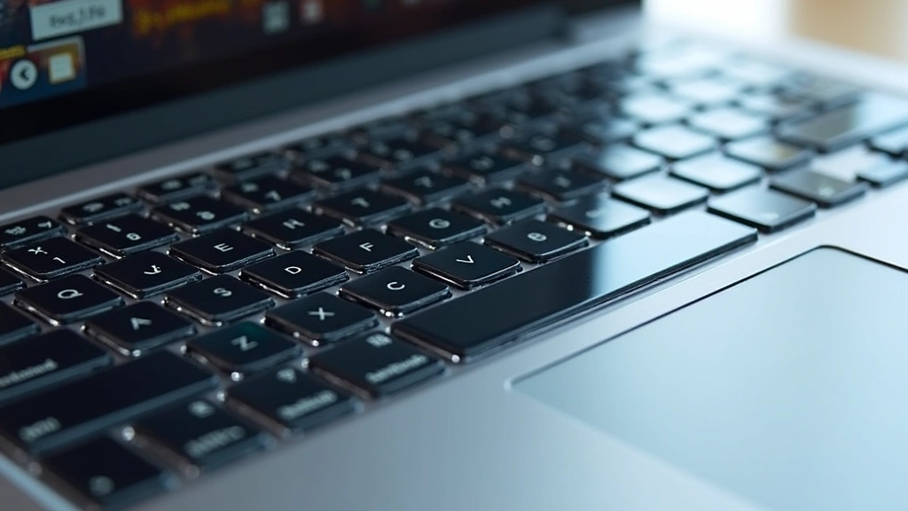 Detailed view of laptop keyboard with precision-engineered scissor switches, glass trackpad surface, and drainage channels visible beneath keys, demonstrating engineering quality and spill resistance
