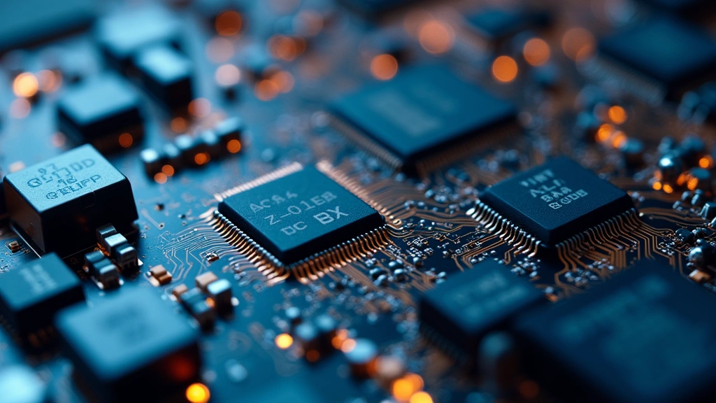 Close-up of advanced automotive circuit board and embedded systems components, microchips and sensors, technical precision engineering photography