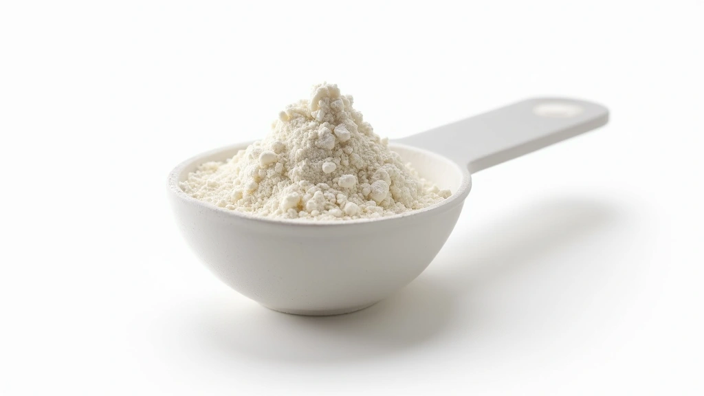 Close-up of white crystalline creatine monohydrate powder in a clear measuring scoop against white background, professional supplement photography
