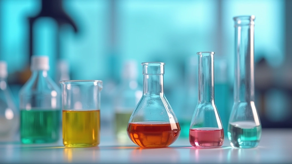 Laboratory testing equipment and beakers with scientific analysis of supplement purity, representing quality control and third-party verification standards