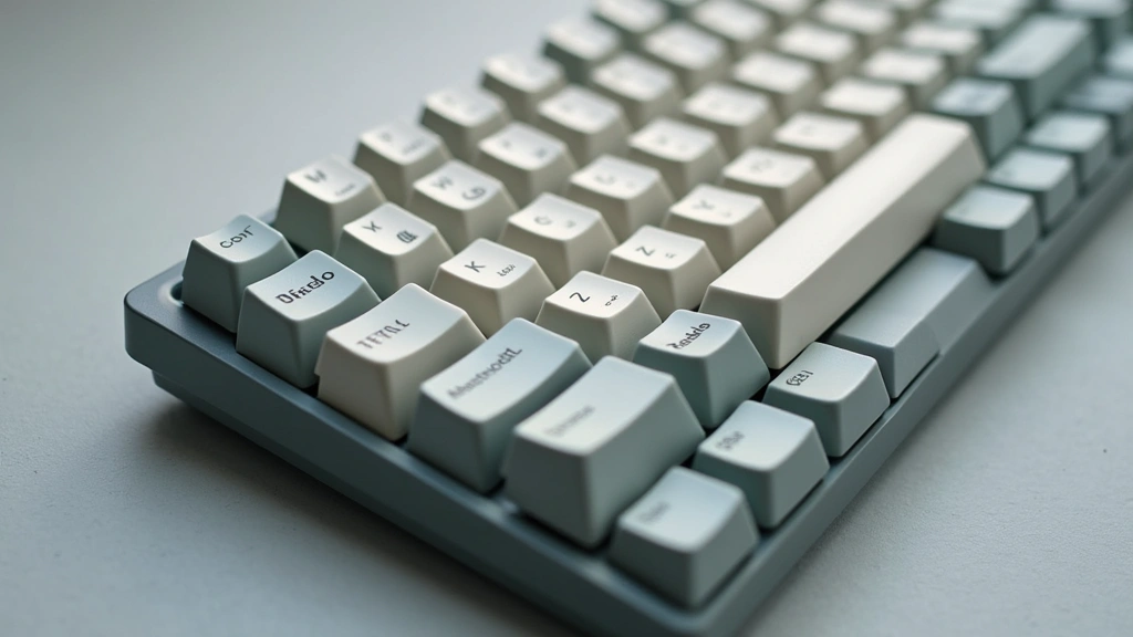 Mechanical keyboard with neutral color scheme and precision switches, overhead angle showing keycap details and build quality