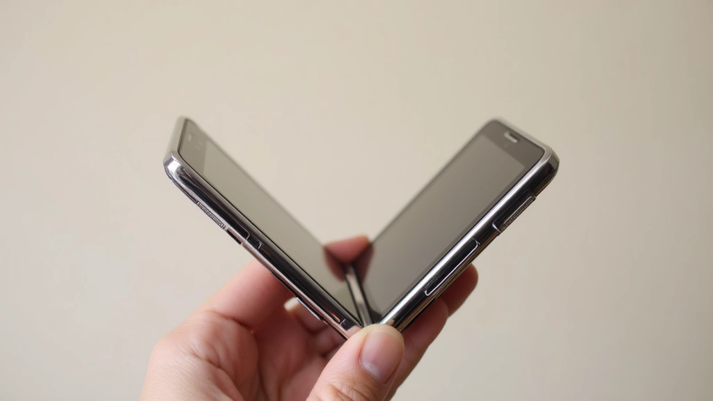 Samsung Galaxy Z Flip 6 folded and unfolded in hand against neutral background, showing clamshell design from multiple angles with aluminum frame visible