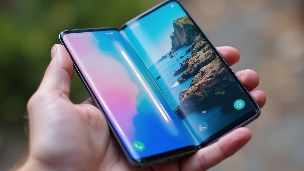 Galaxy Z Flip 6 main AMOLED display unfolded showing vibrant colors and bright outdoor visibility, held at slight angle demonstrating screen quality