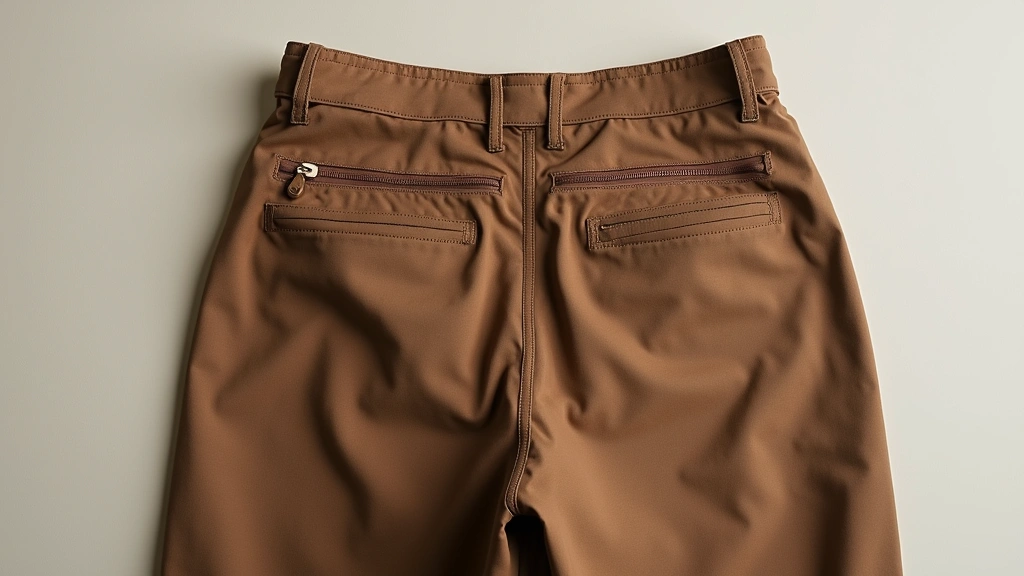 Brown Nike Tech pants laid flat on neutral background, showing fabric texture, seam construction, and overall garment structure with zipper pocket detail visible