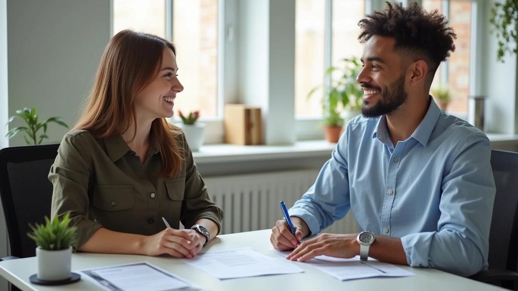 Career counselor meeting with student reviewing resume and employment opportunities in bright office space, professional mentorship moment, no visible documents with text