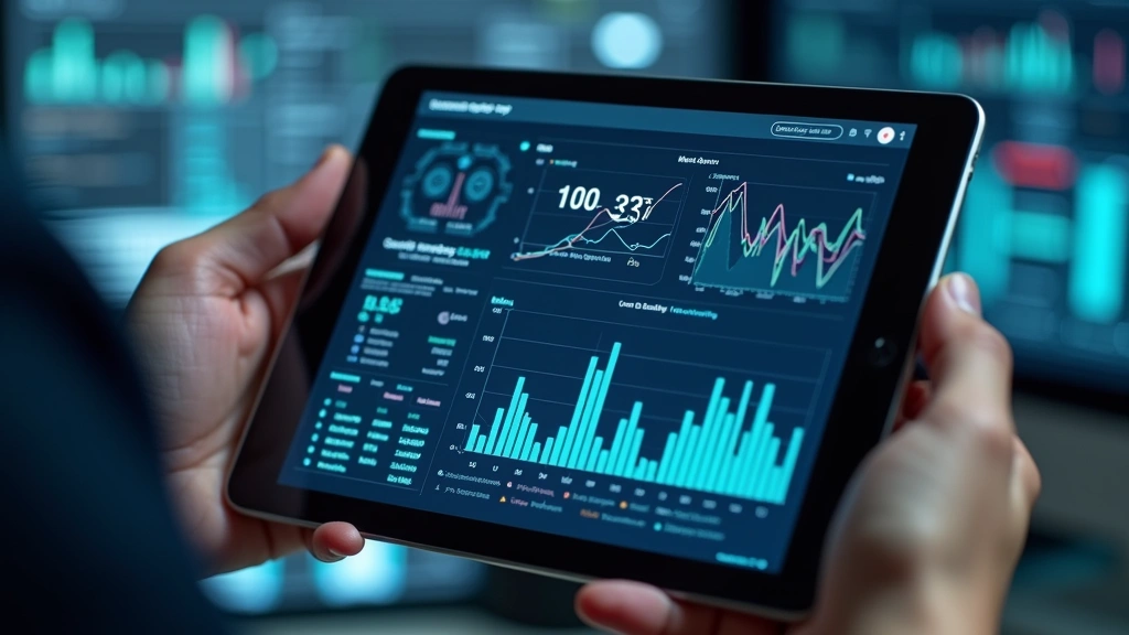 Industrial IoT sensor network dashboard displayed on tablet screen showing real-time equipment monitoring data and analytics interface