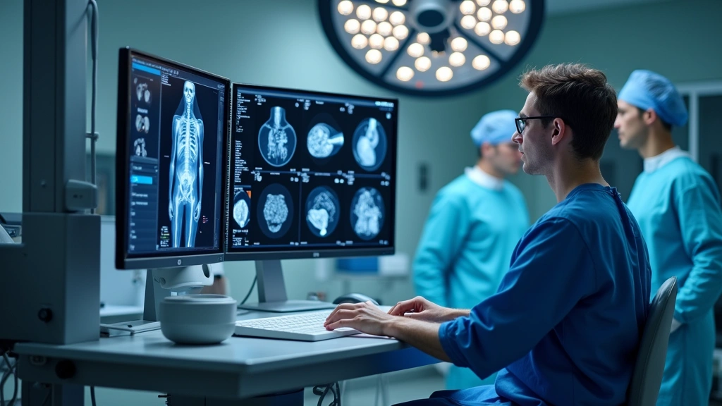 Professional cardiovascular technologist operating fluoroscopy imaging equipment in modern catheterization laboratory, monitoring hemodynamic systems with focused concentration