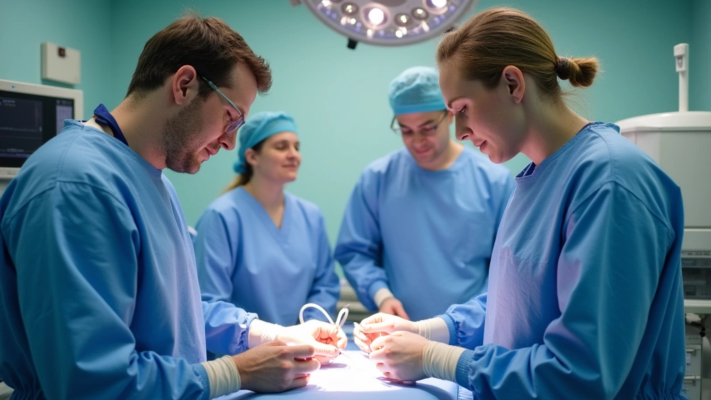 Hands-on clinical training session showing experienced technologist demonstrating catheter handling techniques and equipment operation to student technologist in hospital catheterization laboratory setting