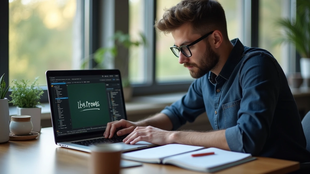 Modern student studying on laptop with Blackboard interface visible on screen, sitting at desk with notebooks and coffee cup, natural window lighting, professional tech setup