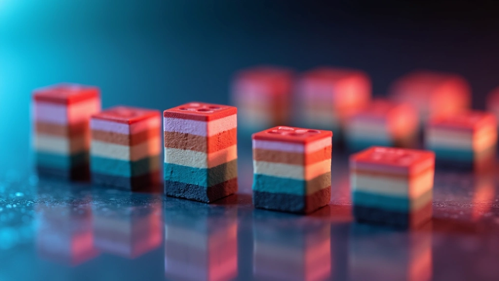 Close-up macro photography of colorful multilayer ceramic capacitors in various sizes on reflective metallic surface with dramatic lighting