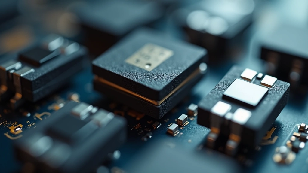 Close-up macro photography of multilayer ceramic capacitor components showing intricate internal structure and metallic layers, professional product lighting, shallow depth of field