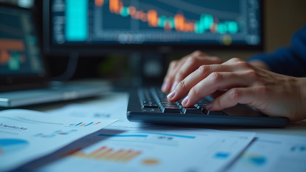 Close-up of hands typing on mechanical keyboard with AWS console visible on monitor, surrounded by technical documentation and healthcare IT standards papers, showing the learning process and skill development for career transition