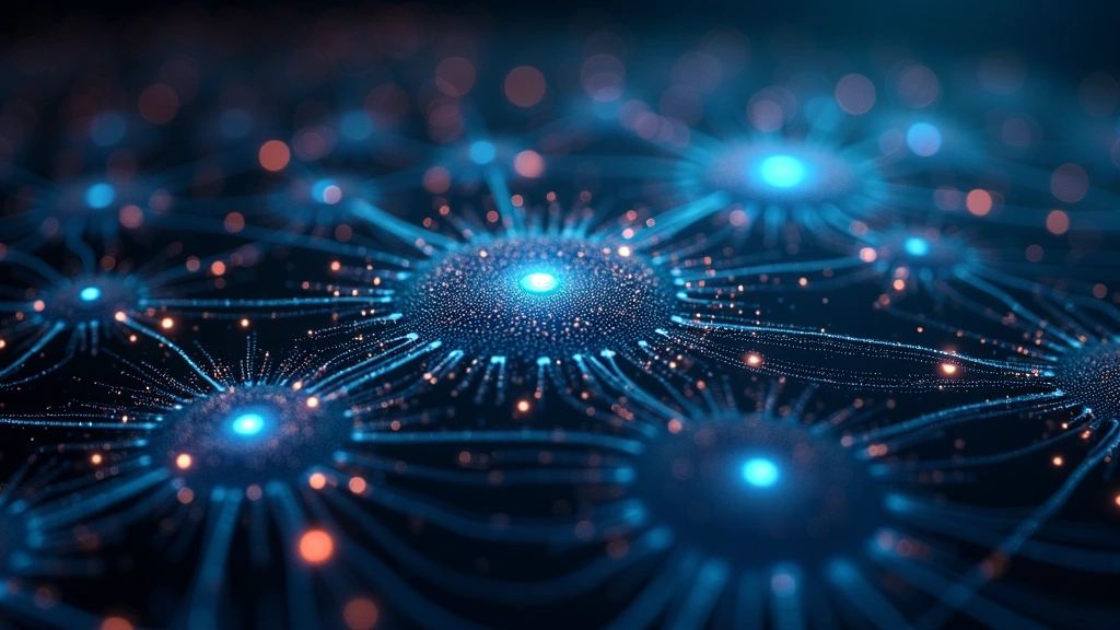 Abstract representation of transformer neural network architecture with interconnected nodes and flowing data streams, technology concept art, deep learning visualization, photorealistic style