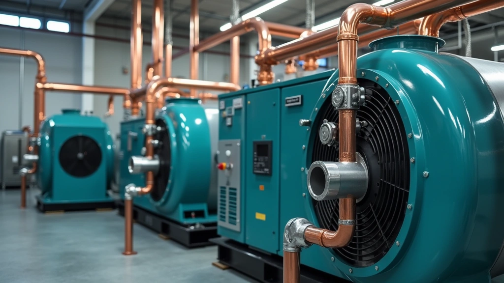 Advanced HVAC system components including compressor unit and copper piping in educational training facility, technical equipment arranged for instruction, professional industrial setting