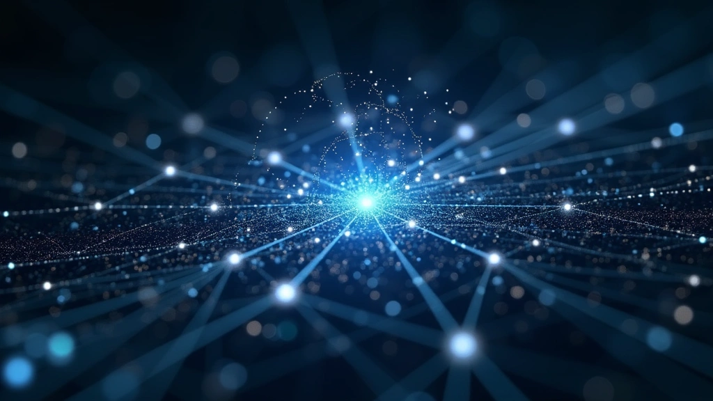 Sophisticated AI neural network visualization on holographic display, glowing nodes and connections, abstract technology representation