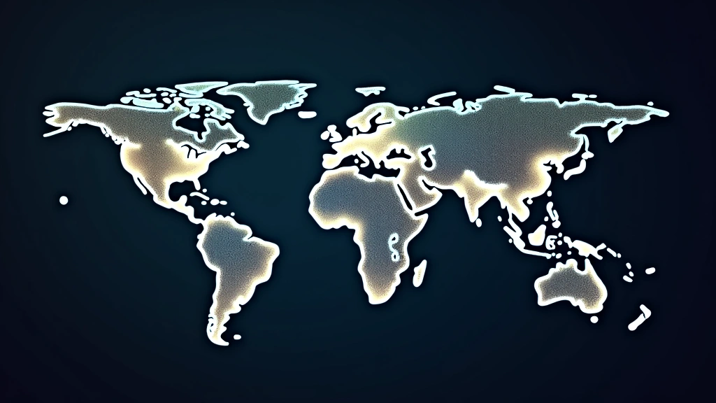 Global financial transaction network visualization with interconnected nodes across world map, digital currency flows, blockchain representation