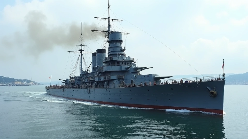 CSS Virginia ironclad warship in water with distinctive sloped armor plating and rotating gun turret, historical naval vessel design, coastal harbor background, photorealistic maritime scene