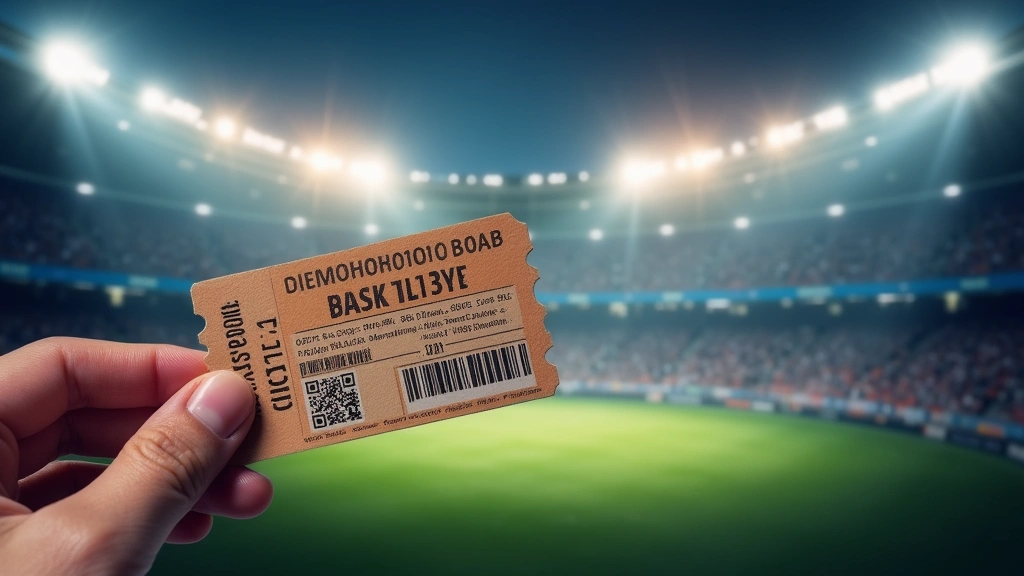 Multiple security features on event ticket including hologram, microprint, and barcode under stadium lights