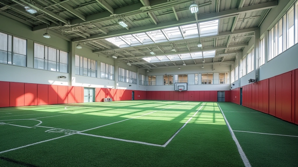 University athletic facility with modern training equipment, strength conditioning area, and player development infrastructure in contemporary sports complex