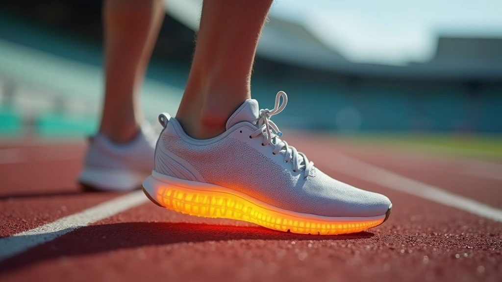 Athlete's foot in motion on track showing shoe flexibility and ground contact, slow-motion sports capture with emphasis on midsole compression and energy return demonstration