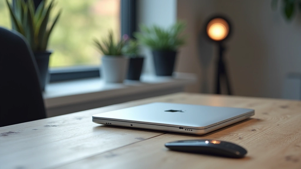 High-end portable computing device with aluminum chassis and minimalist design, displayed on modern desk workspace with peripherals, photorealistic professional photography, no text or logos visible