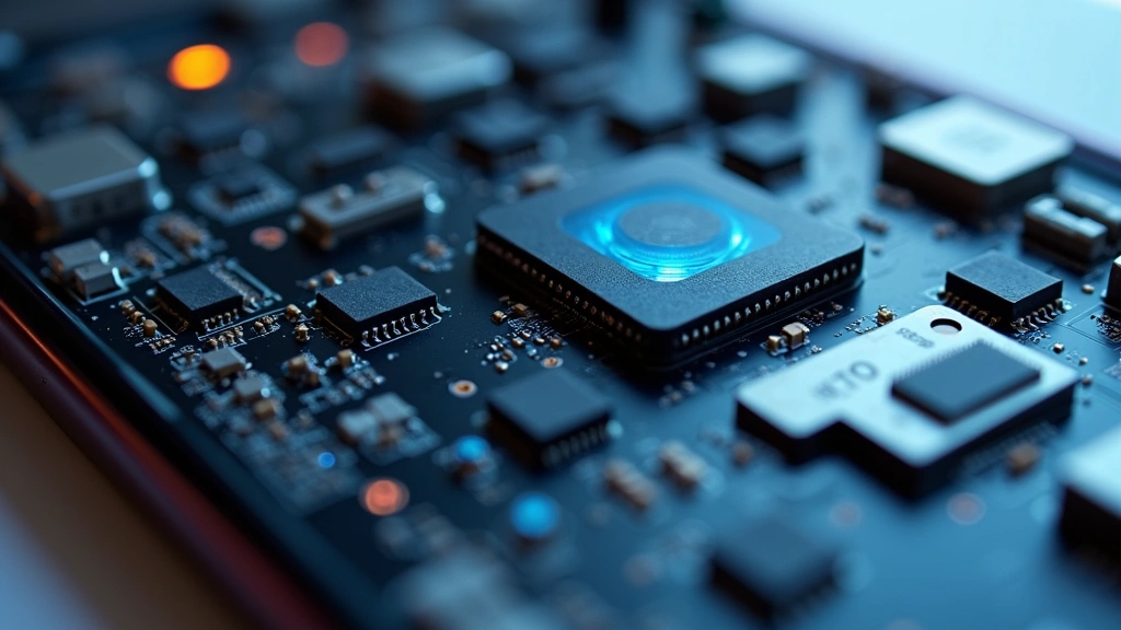 Close-up of advanced sensor array inside modern smartphone showing accelerometer, gyroscope, and impact detection components mounted on circuit board with blue LED indicators