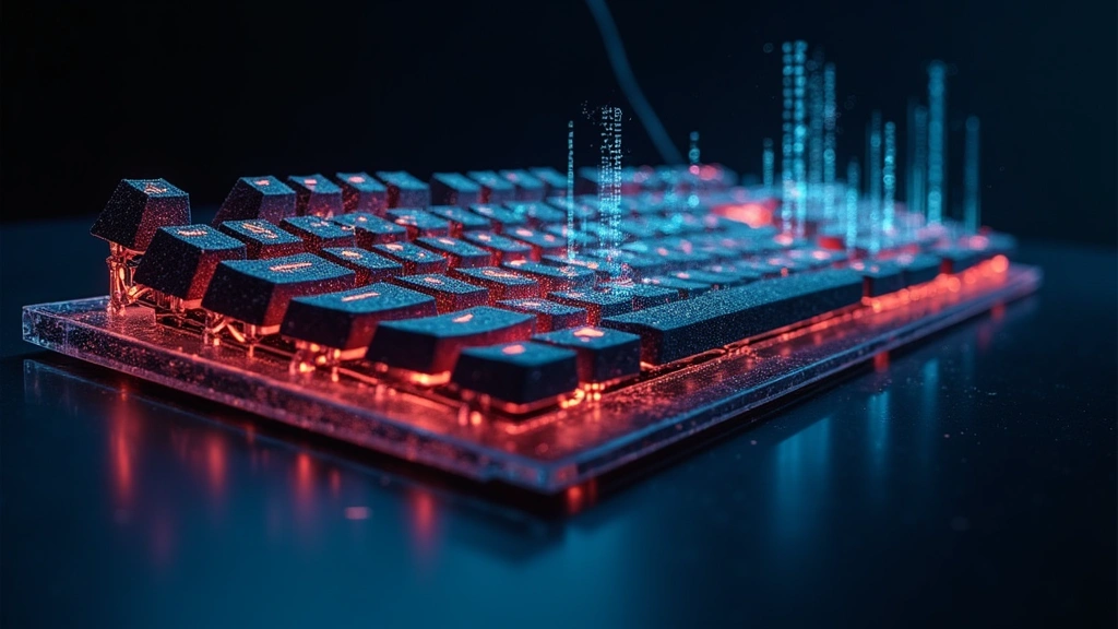 High-speed photography of mechanical gaming keyboard with highlighted collision detection algorithm visualization showing simultaneous key presses with data flow indicators