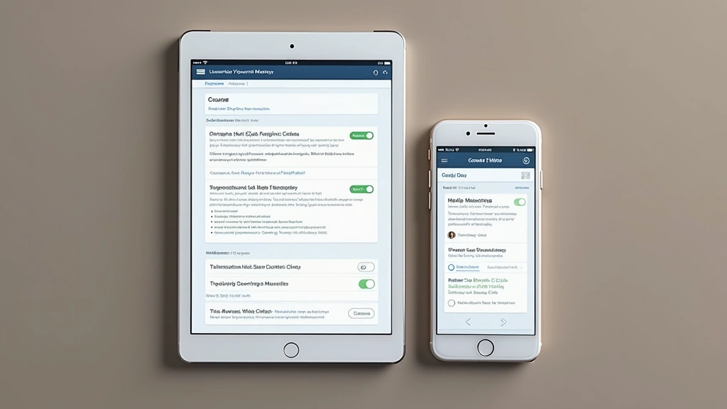 Overhead shot of tablet and smartphone side by side showing responsive learning management system interface, both devices displaying course content and grade information clearly visible