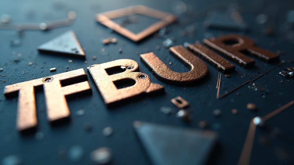 Close-up macro photography of abstract geometric shapes and bold sans-serif typography creating a contemporary tech book cover design mockup with metallic accents