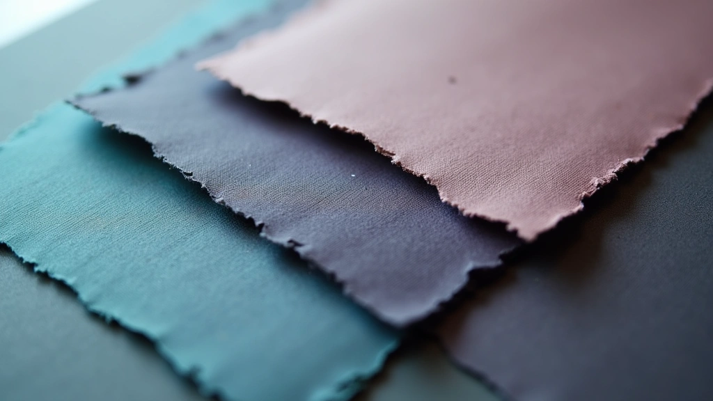 Close-up of sophisticated color palette swatches featuring teals, purples, and neutrals with subtle tech patterns, design studio setting with soft professional lighting