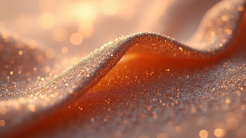 Detailed macro photography of copper-infused fabric texture showing copper particles woven throughout material, professional lighting, isolated on neutral background